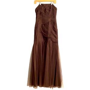 Alfred Angelo Chocolate Brown Strapless Tulle Formal Dress Size 10